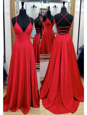 A-Line Prom Dresses Empire Dress Formal Wedding Party Court Train Sleeveless V Neck Charmeuse Backless with Pleats Slit