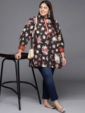 A PLUS BY AHALYAA Mandarin Collar Crepe Floral Printed Tunic