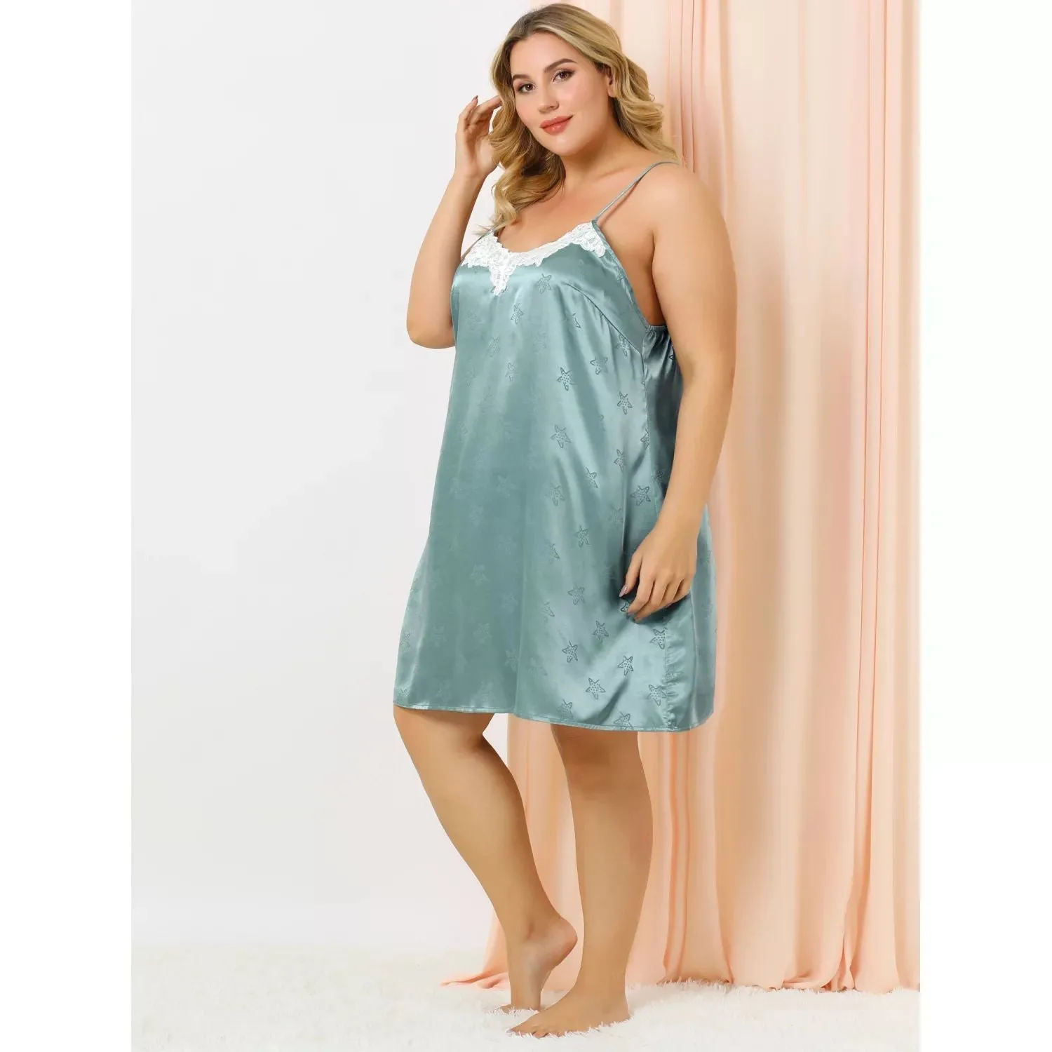 Agnes Orinda Women's Plus Size Lace Slip Pajamas, Green