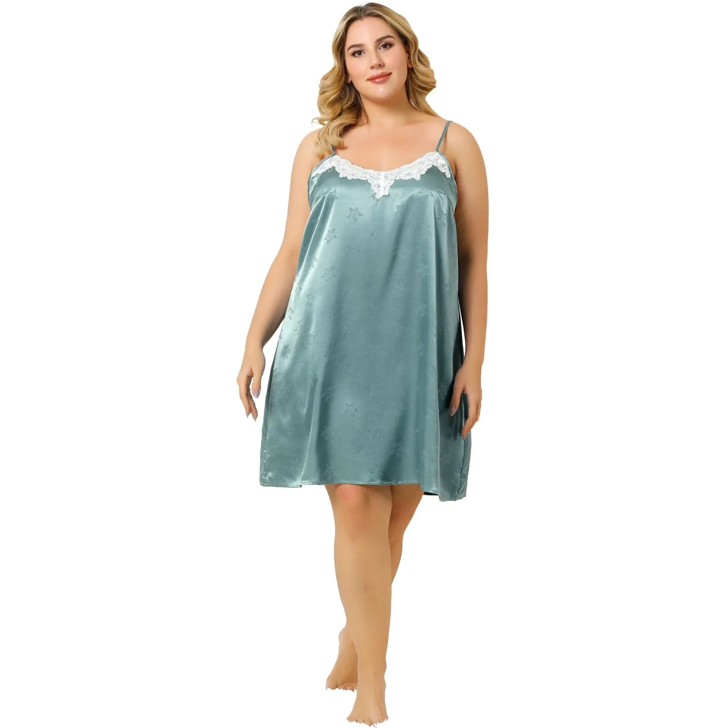 Agnes Orinda Women's Plus Size Lace Slip Pajamas, Green