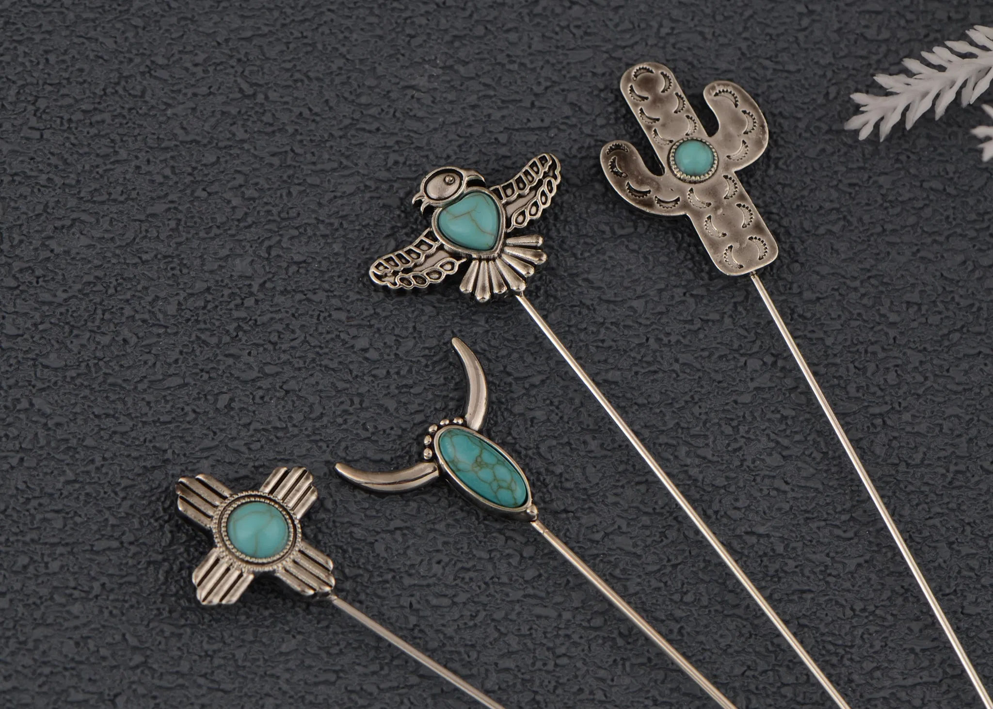 Alilang Women's Vintage Turquoise Cactus Eagle Bird Hatpin Set Jewelry For Hats 5in, Scarves, And Cardigans, Lapel Stick Pack Of 1/3