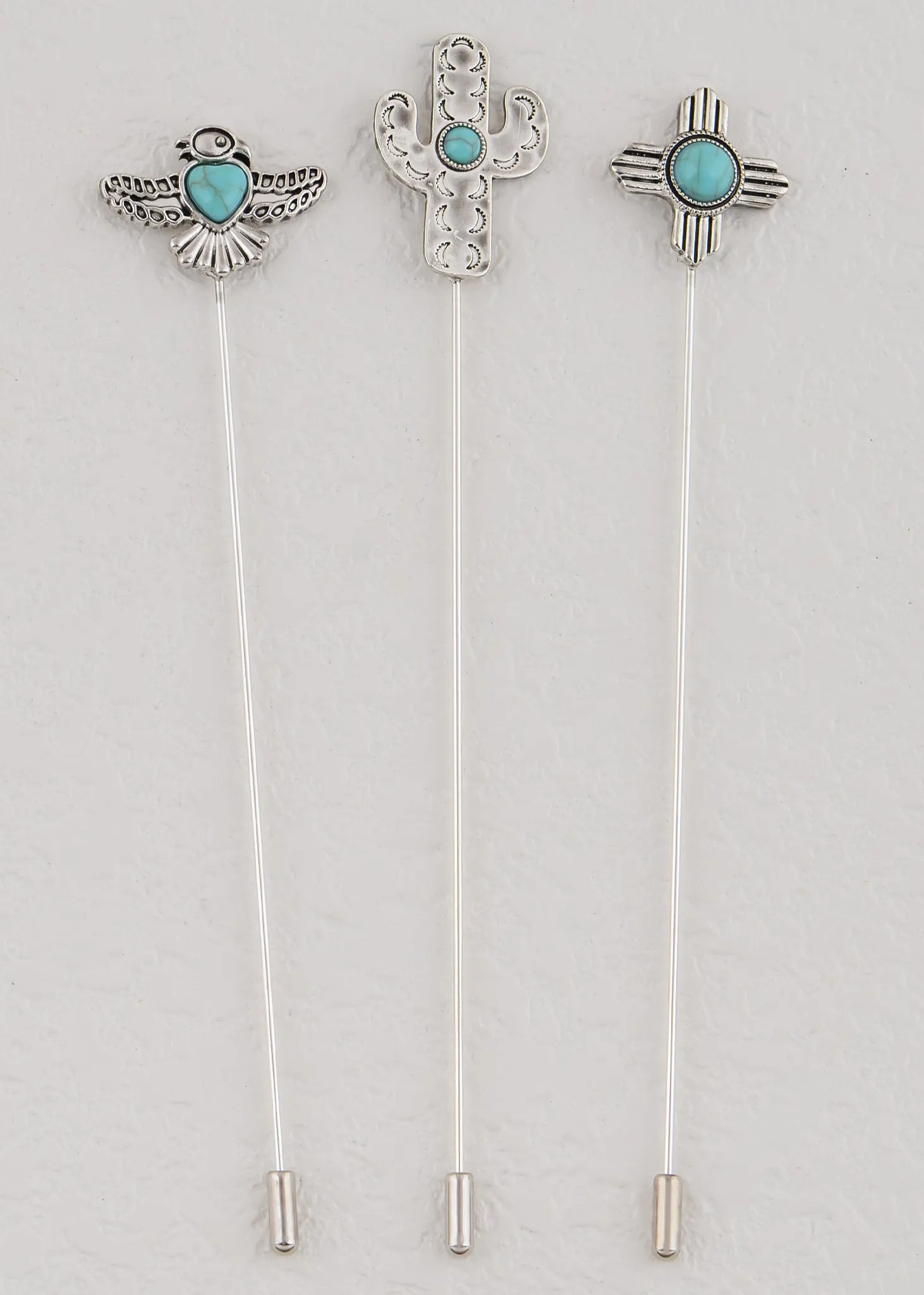 Alilang Women's Vintage Turquoise Cactus Eagle Bird Hatpin Set Jewelry For Hats 5in, Scarves, And Cardigans, Lapel Stick Pack Of 1/3