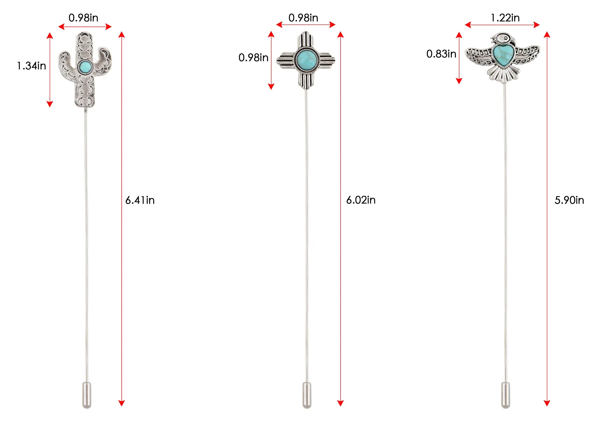 Alilang Women's Vintage Turquoise Cactus Eagle Bird Hatpin Set Jewelry For Hats 5in, Scarves, And Cardigans, Lapel Stick Pack Of 1/3