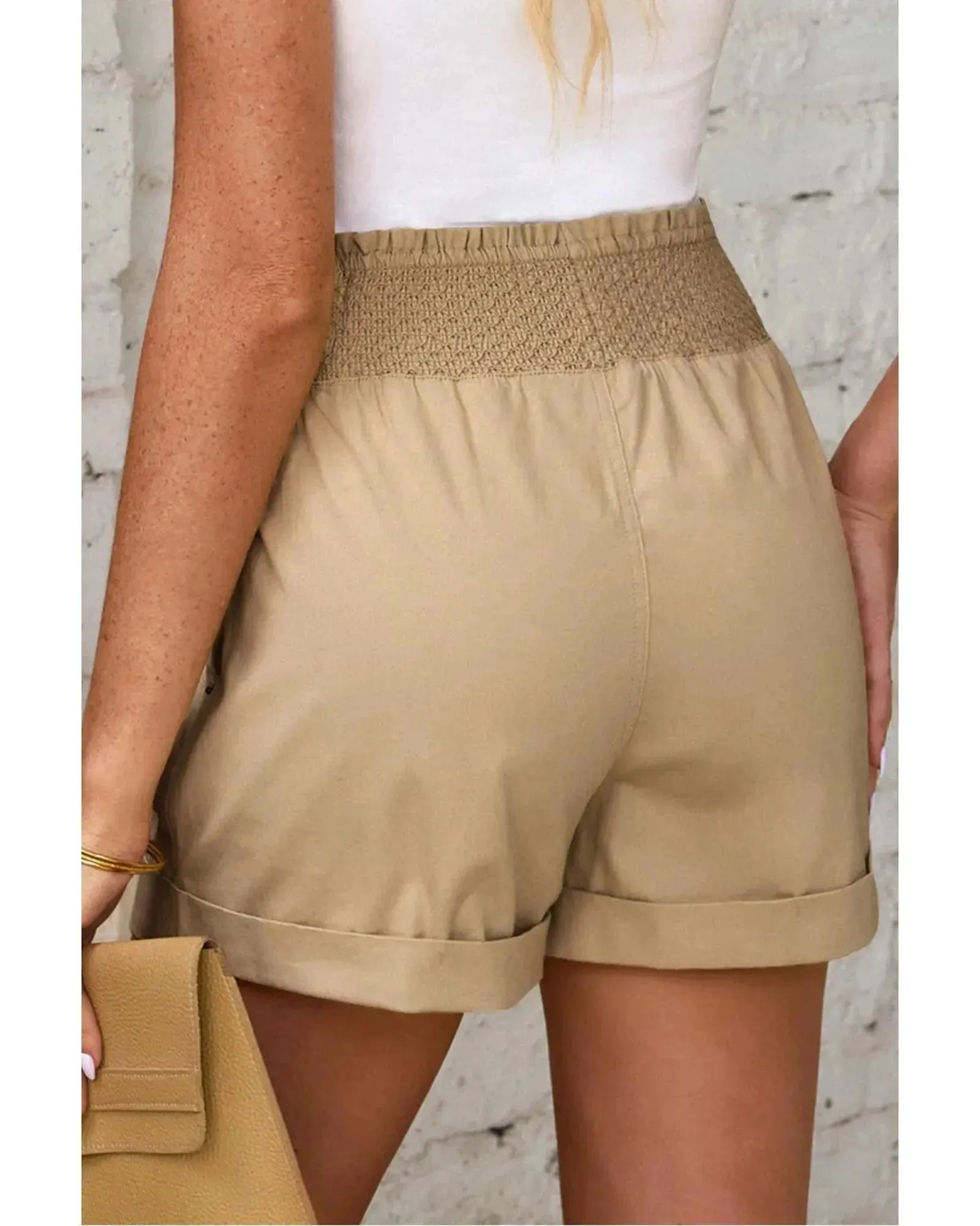 Azura Exchange Drawstring Khaki High Waist Shorts - L