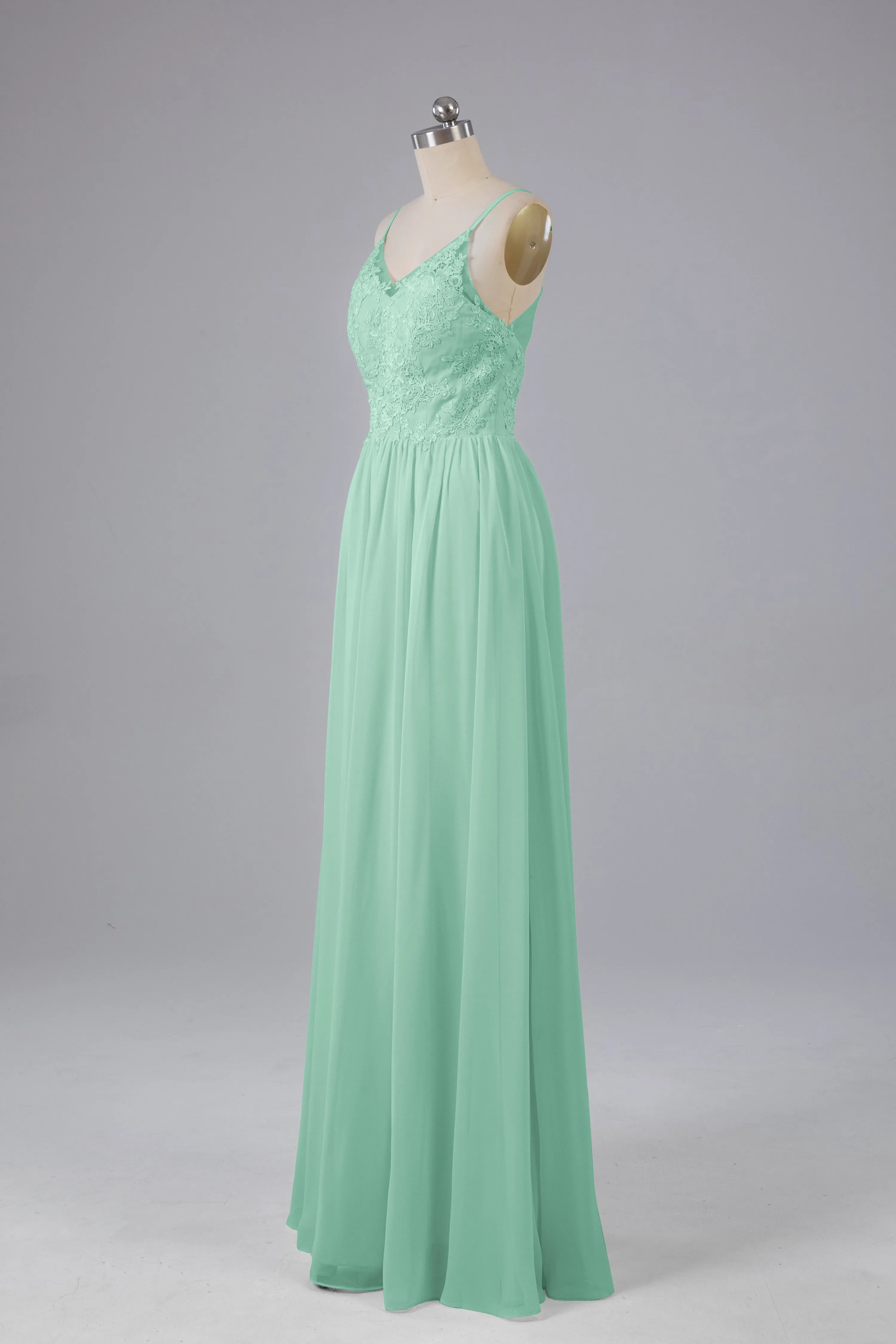 Beautiful Spaghetti Straps Backless Long Bridesmaid Dresses