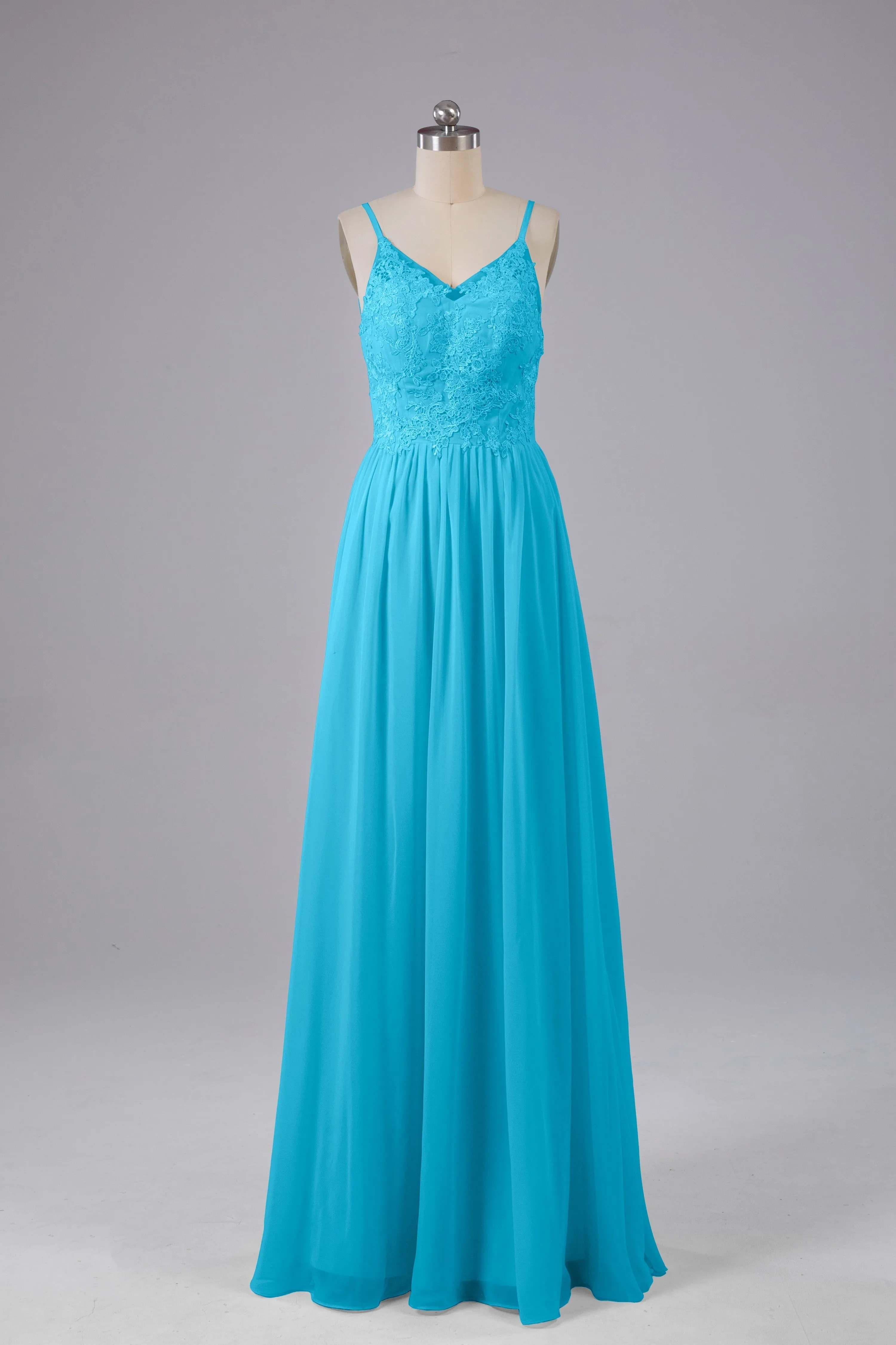 Beautiful Spaghetti Straps Backless Long Bridesmaid Dresses