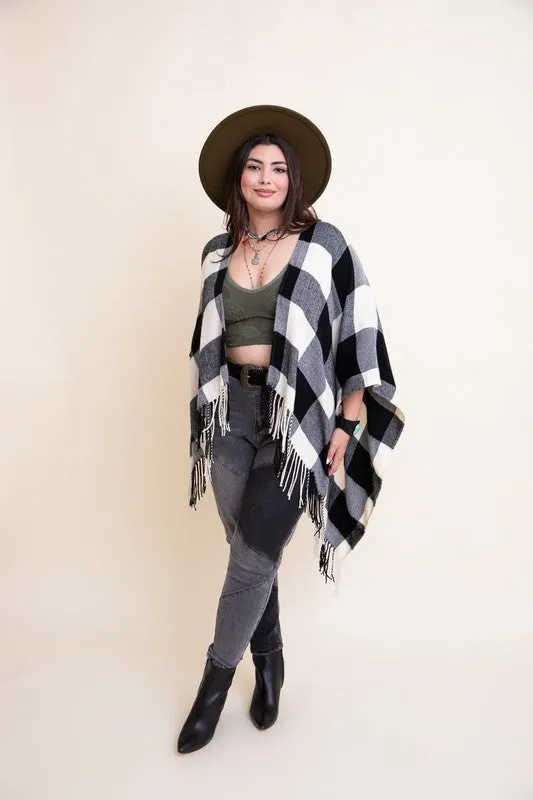 Buffalo Check Tassel Poncho