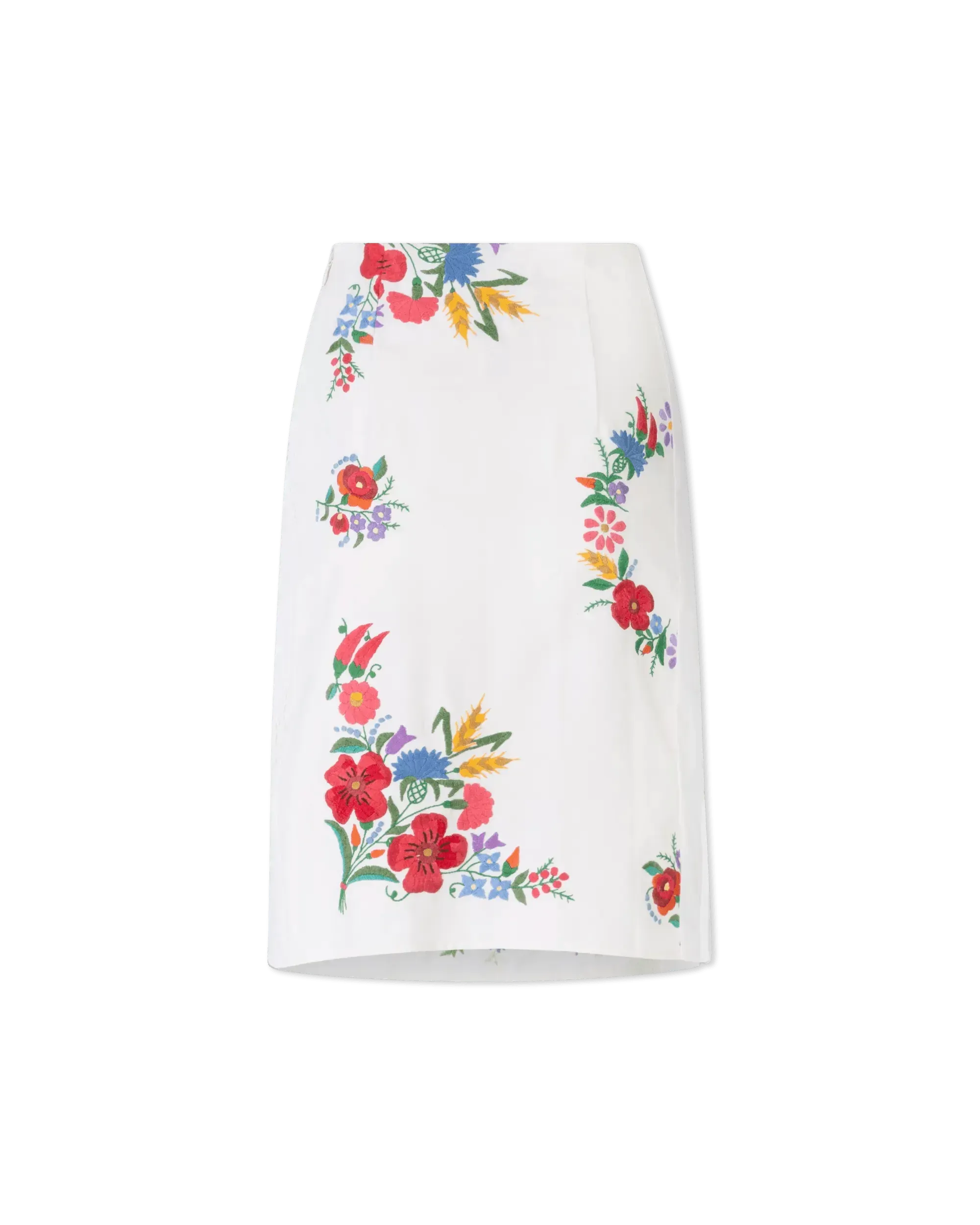 Embroidered Linen Slit Skirt