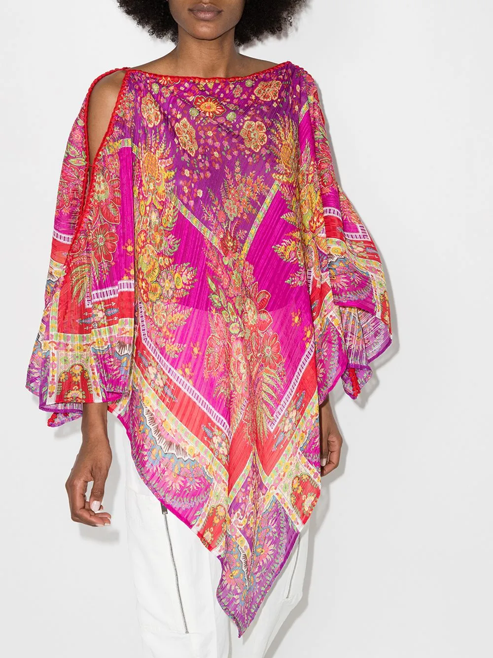 Etro Embroidered Silk Triangle Floral Printed Poncho