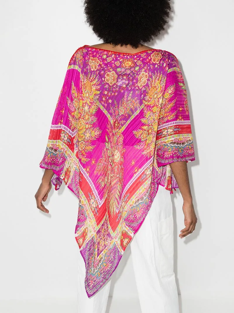 Etro Embroidered Silk Triangle Floral Printed Poncho