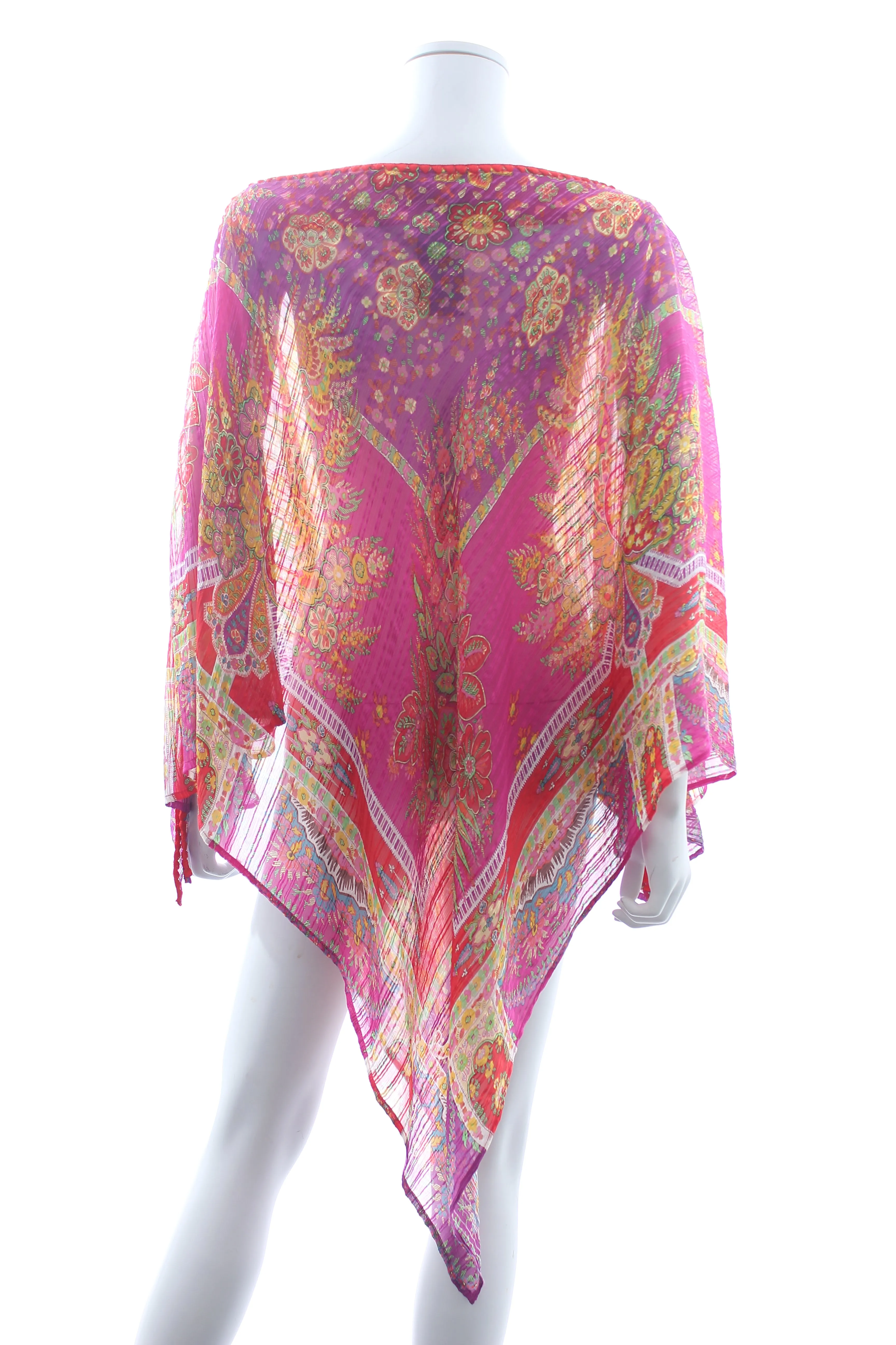 Etro Embroidered Silk Triangle Floral Printed Poncho