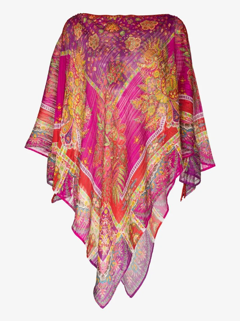 Etro Embroidered Silk Triangle Floral Printed Poncho