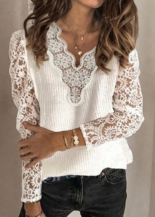 Fashion casual hollow pattern stitching lantern sleeve top