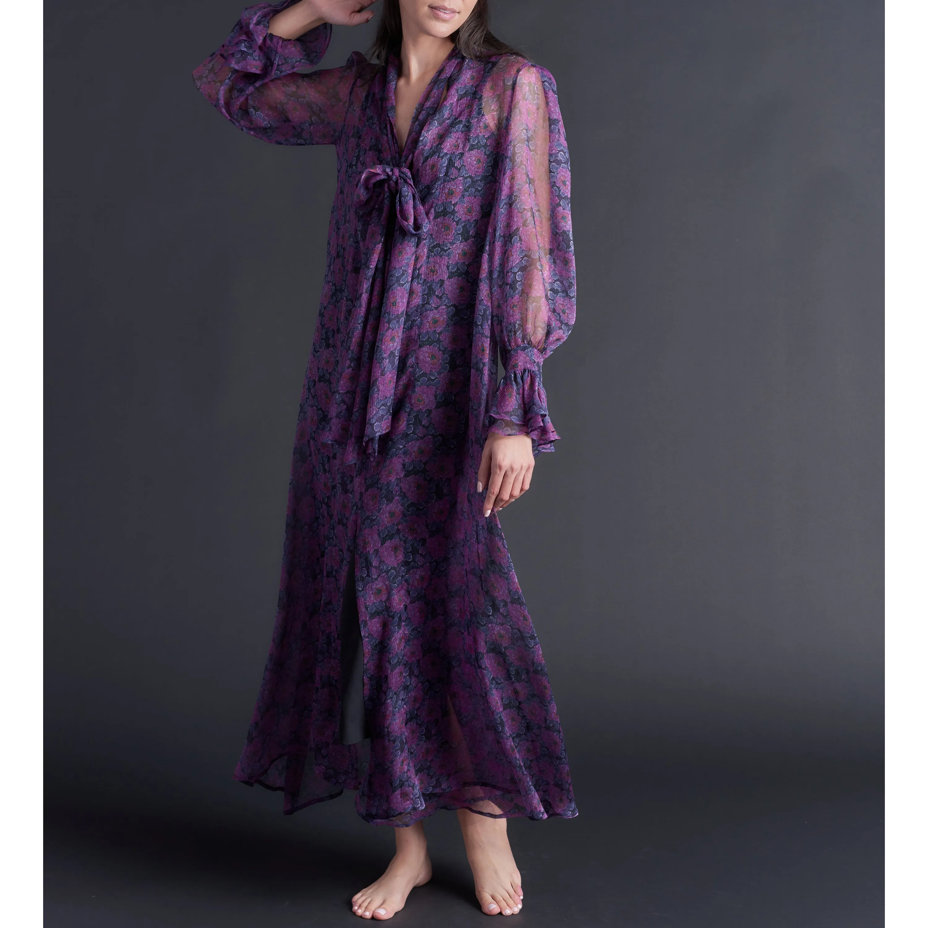 Faye Hostess Gown in Violet Daydream Liberty Crinkle Chiffon