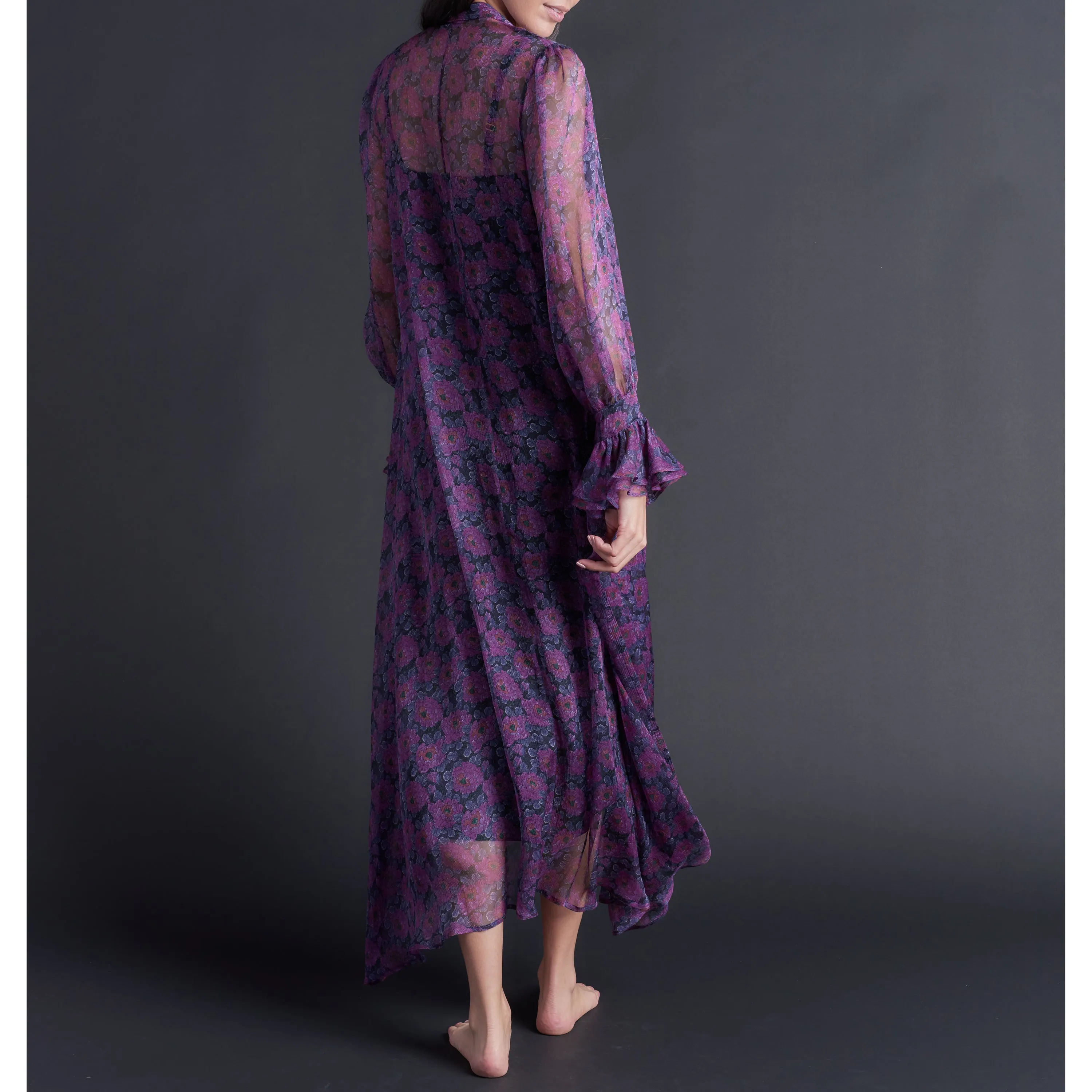 Faye Hostess Gown in Violet Daydream Liberty Crinkle Chiffon