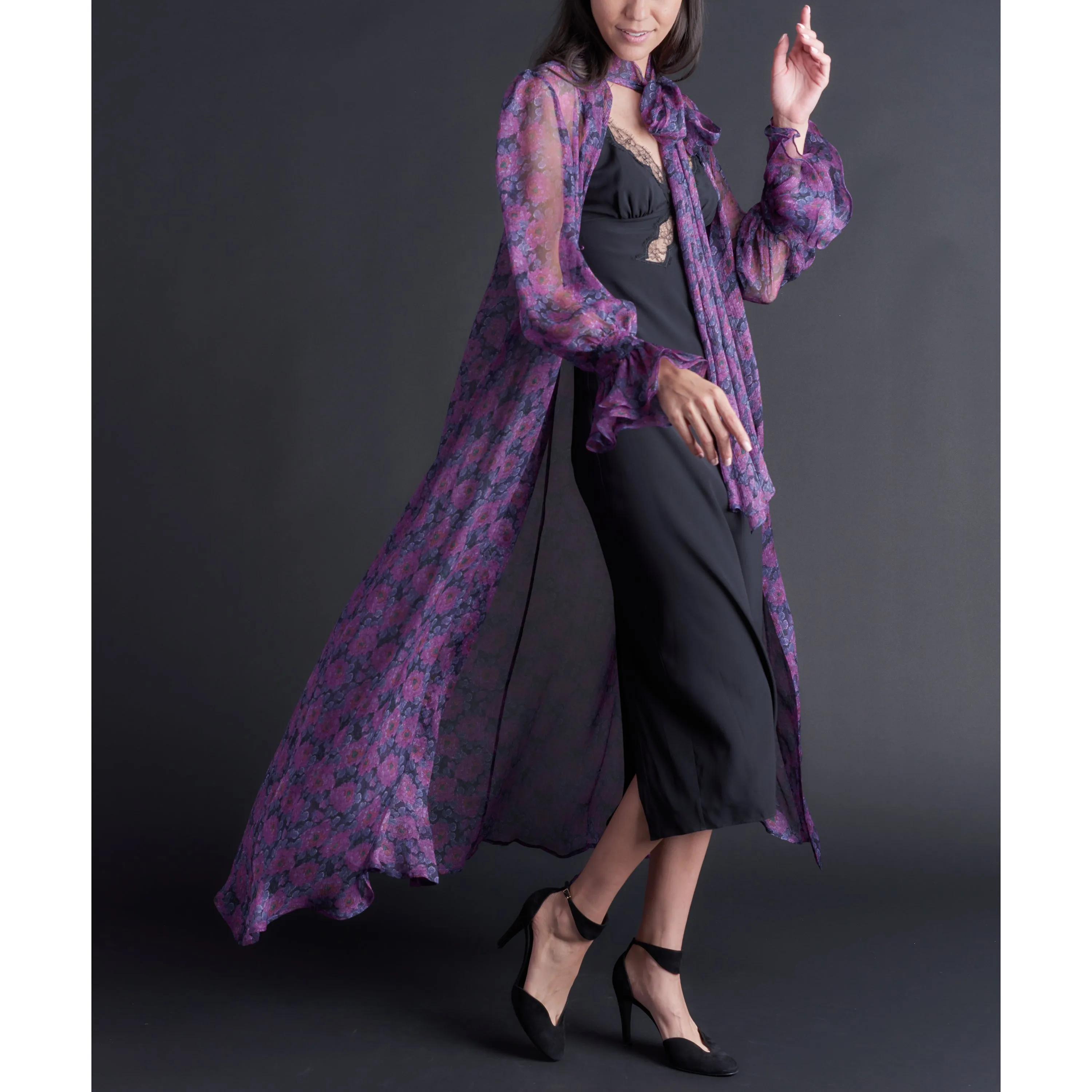 Faye Hostess Gown in Violet Daydream Liberty Crinkle Chiffon