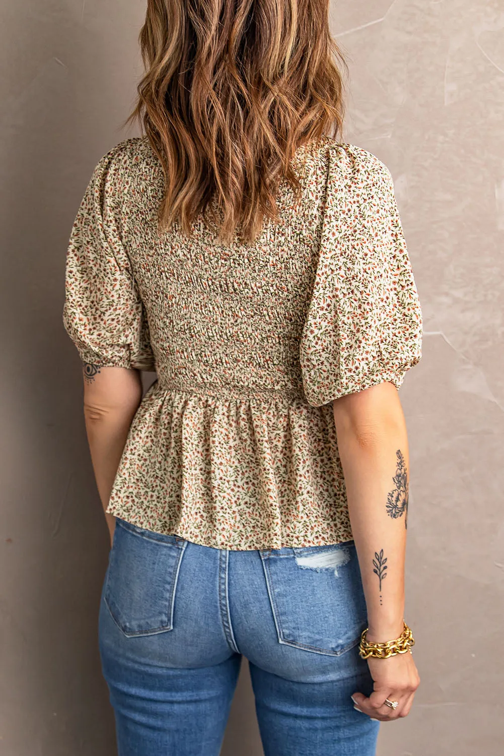 Floral Print Smocked Top