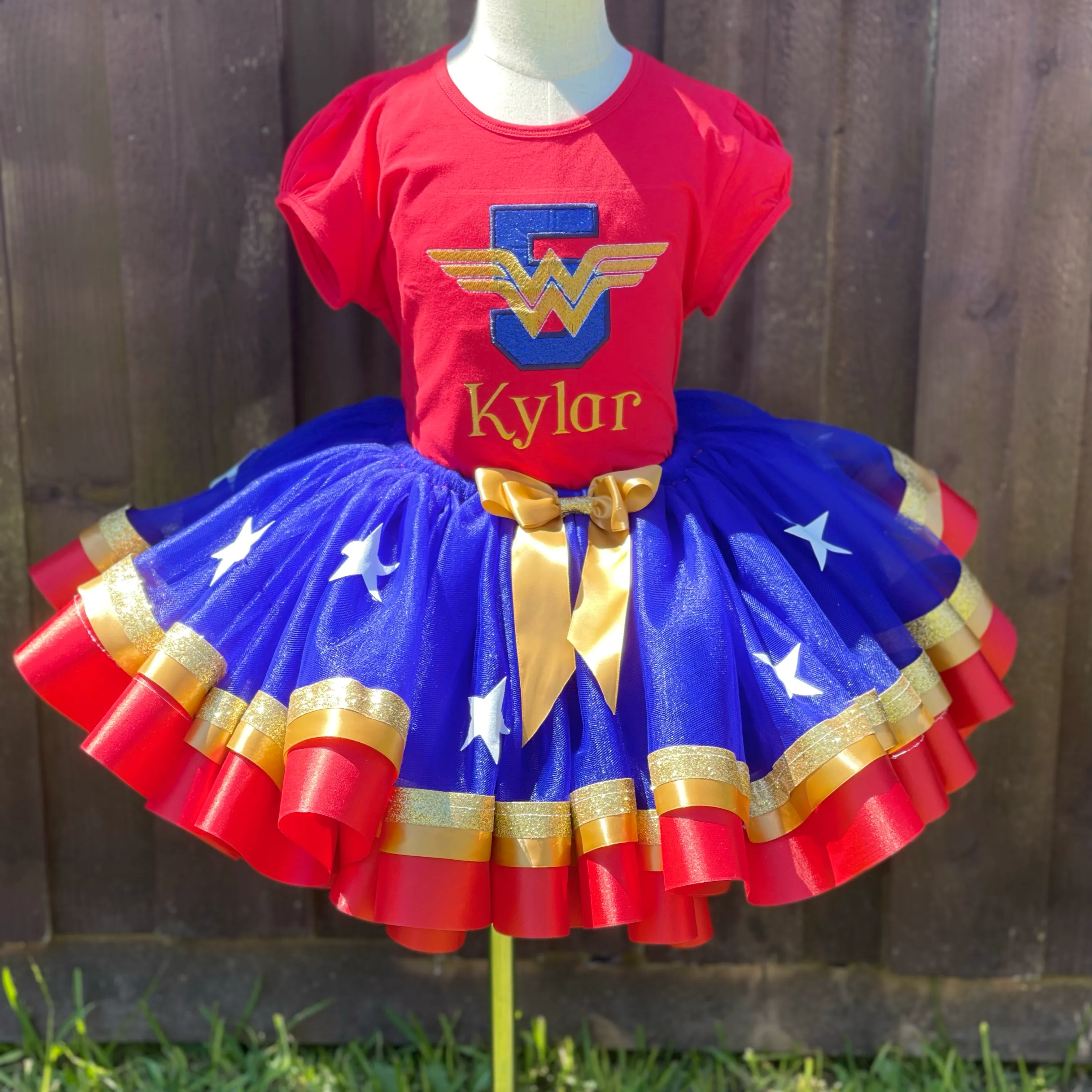 Girl's Wonder Woman Birthday Tutu Outfit for girls | Red Gold Blue