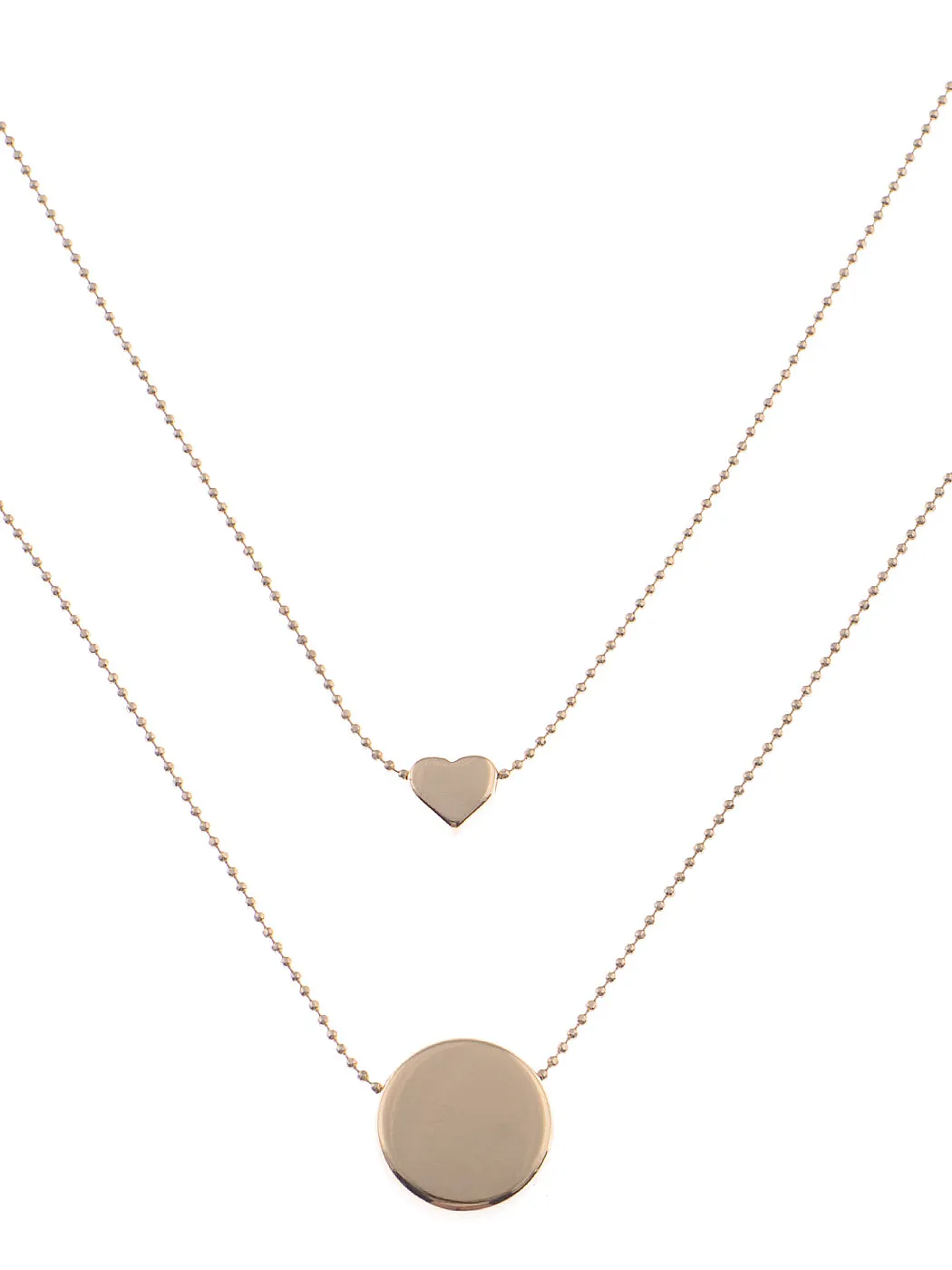 Gold D Dainty Mini Heart Disc Pedant Clavicle Choker Short Layered Ball Chain Necklaces Set