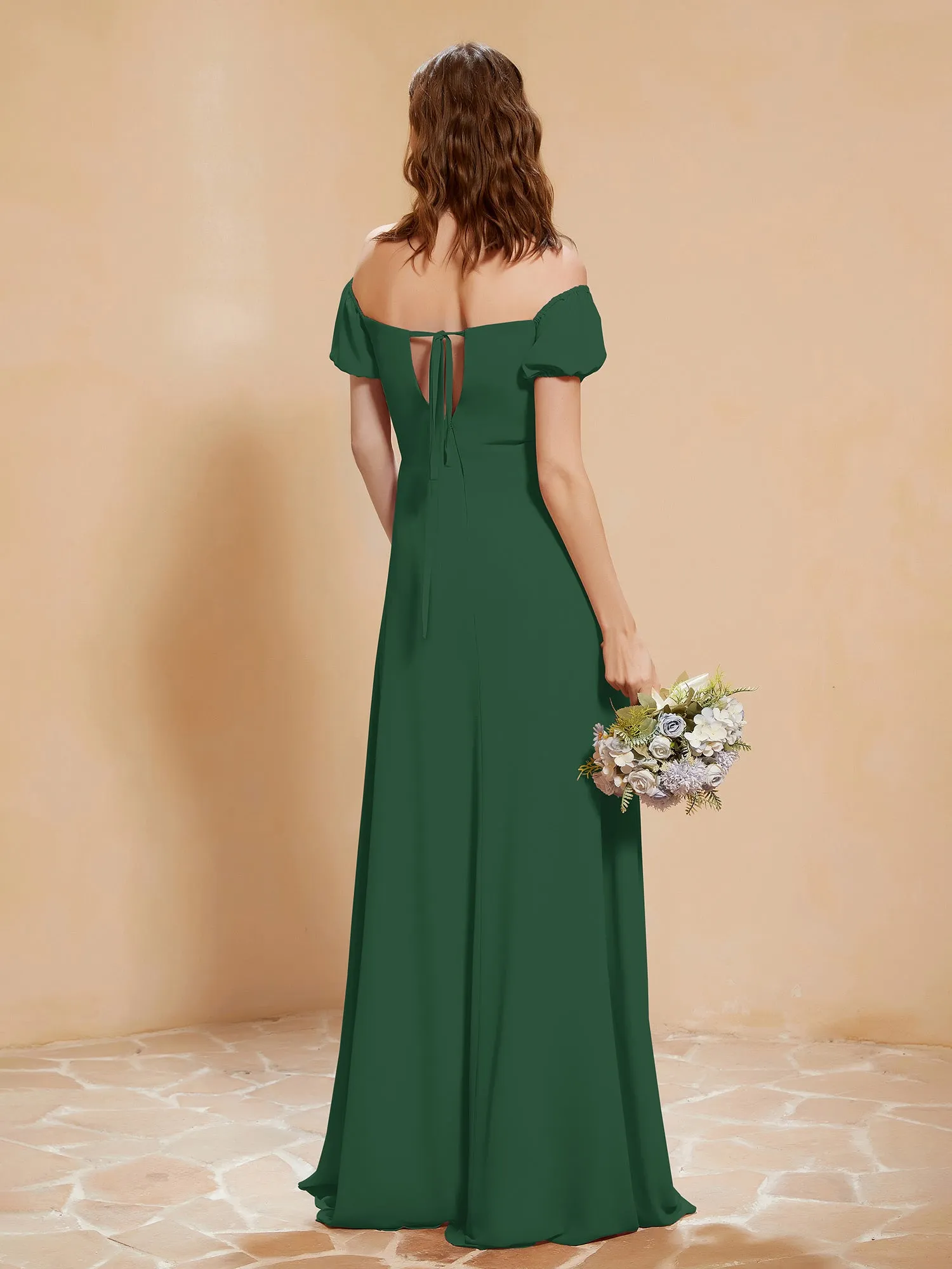 Half Sleeve Backless A-line Chiffon Dress Dark Green Plus Size