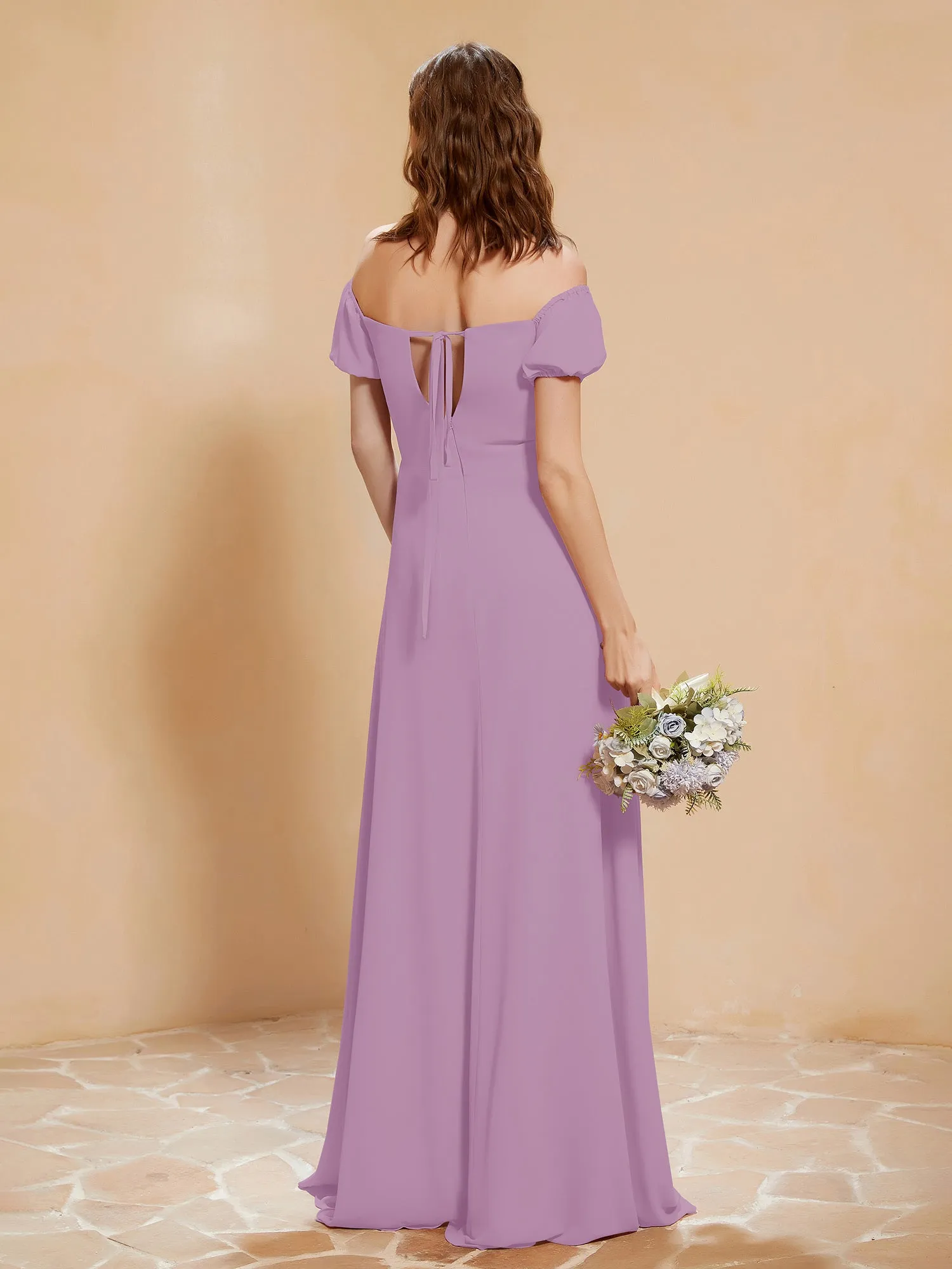 Half Sleeve Backless A-line Chiffon Dress Wisteria