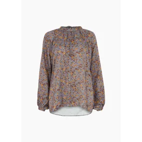 Helena Bow Detail Aster Print Blouse In Grey