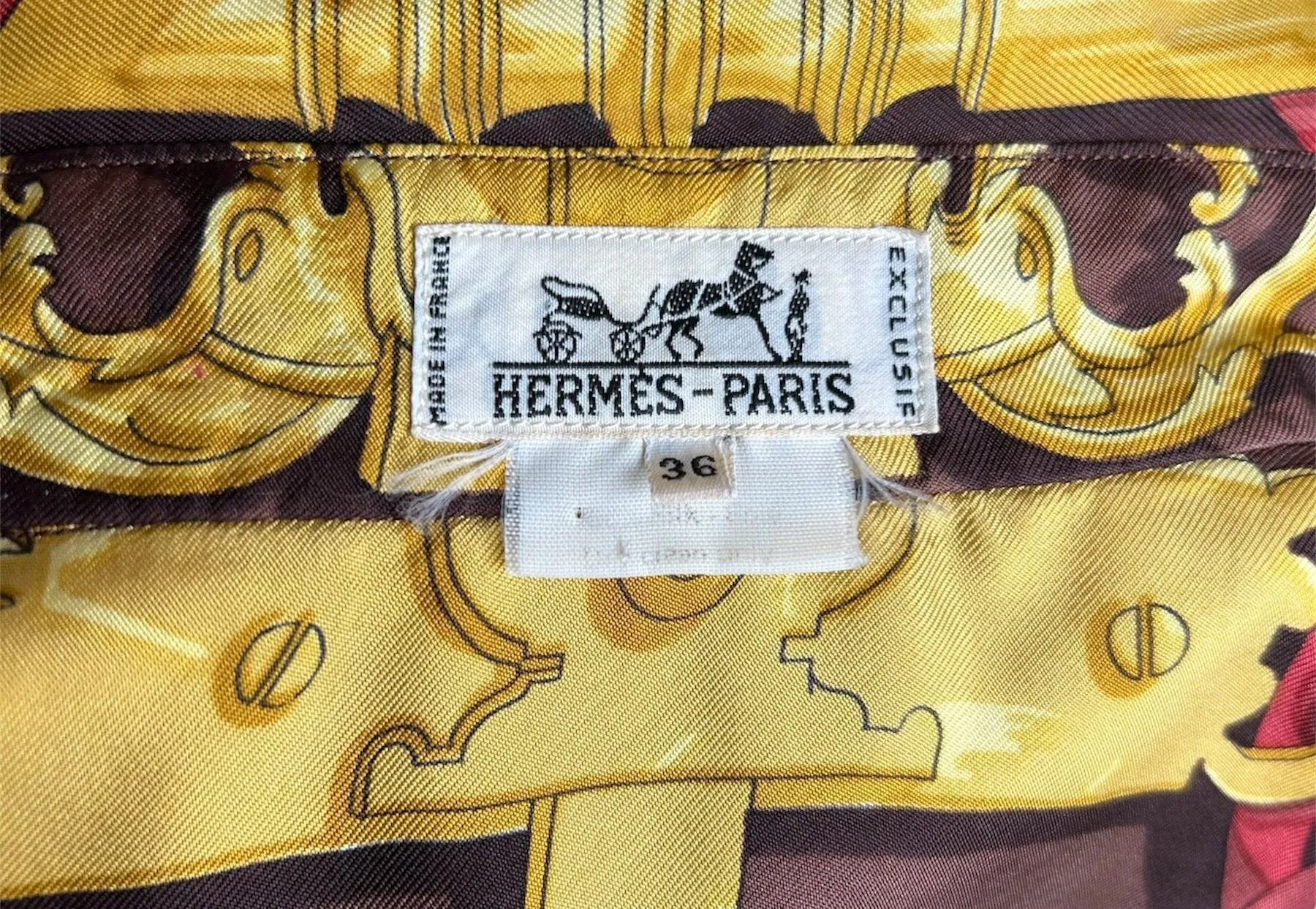 Hermes Golden Trinket and Red Ribbon Print Blouse with Tie