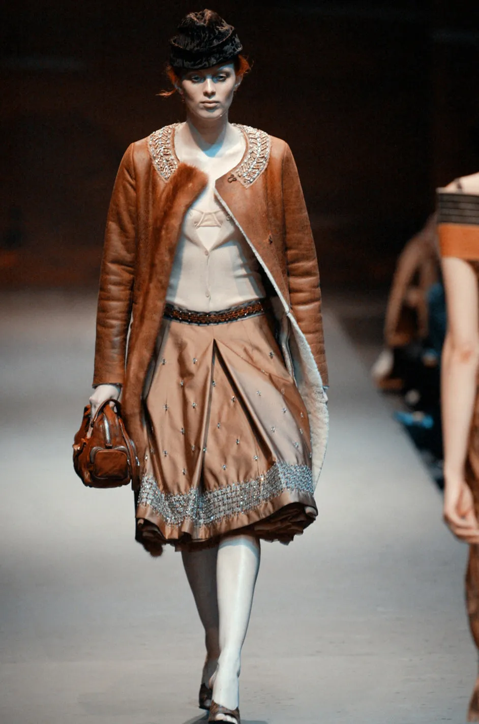 Highly Detailed Fall 2004 Prada Runway Look 14 Silver Thread & Crystals Silk Skirt