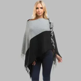 HOPE HORIZON Black& Gray Fringe Trim Batwing Sleeve Sweater