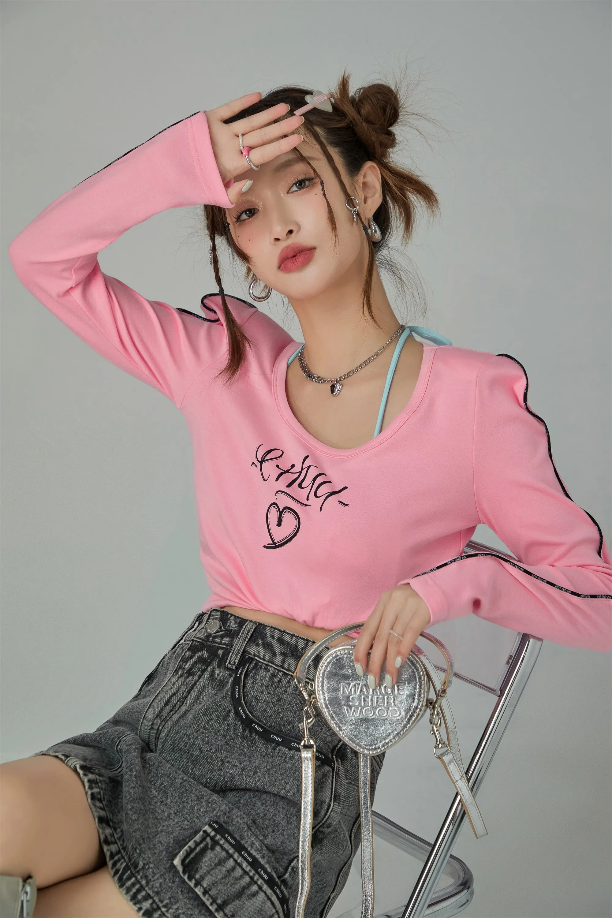 I Love Chuu Round Neck Puff Sleeve T-Shirt