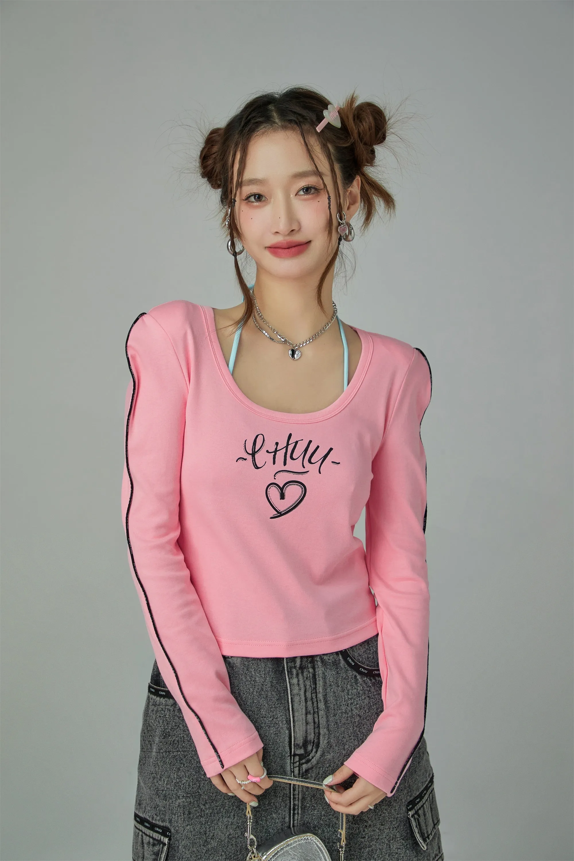 I Love Chuu Round Neck Puff Sleeve T-Shirt