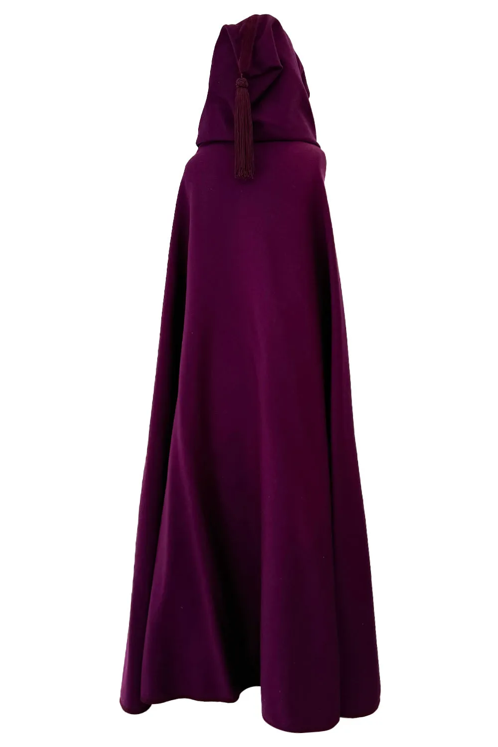 Iconic Fall 1976 Yves Saint Laurent Deep Purple Hooded Cape w Braided Edges & Tassel Details