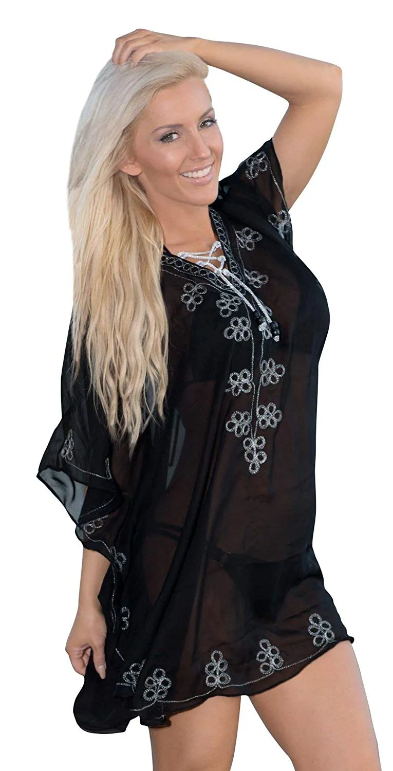 LA LEELA Bikini wear Swimsuit Beach Cardigan Cover-ups Women Dress Embroidery