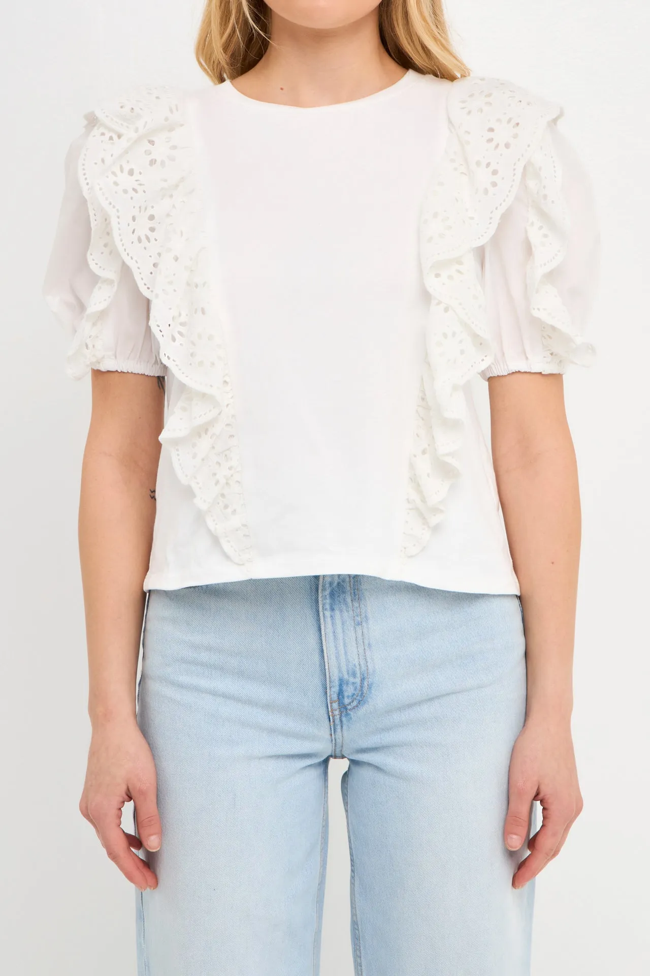 Lace Ruffle Detail Knit Top