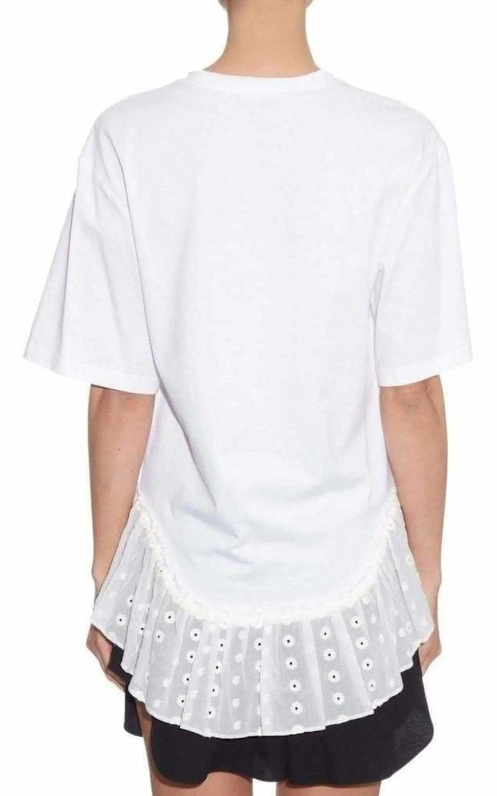 Lace Trimmed White Short Sleeve T-Shirt