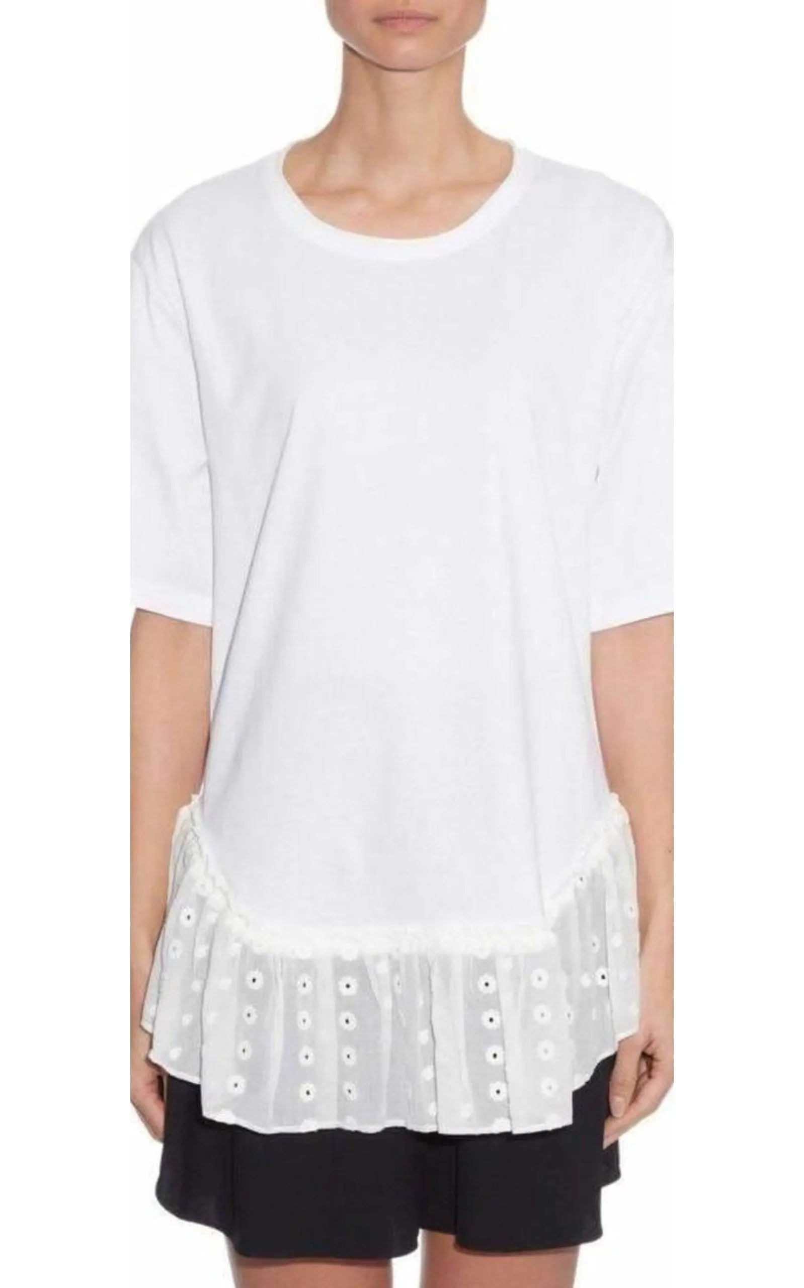 Lace Trimmed White Short Sleeve T-Shirt