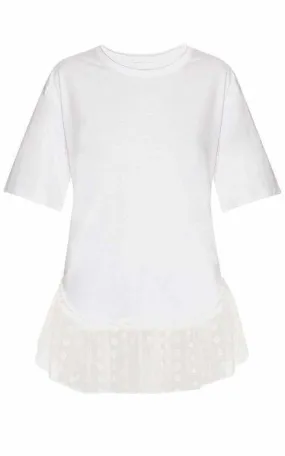 Lace Trimmed White Short Sleeve T-Shirt