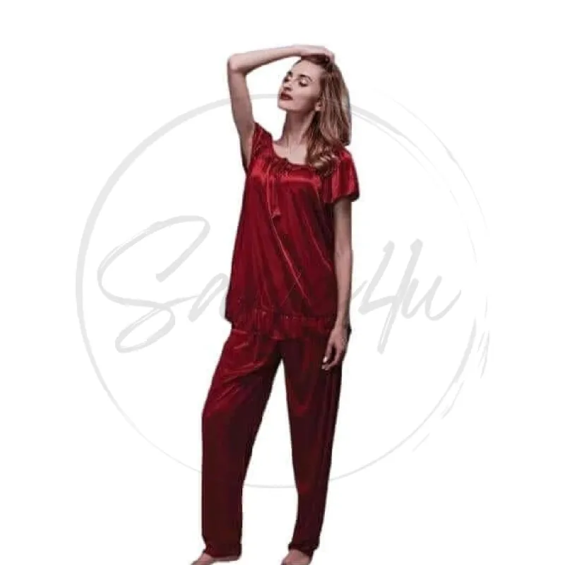 Ladies Stylish Comfy Satin Silk Sleepwear Pajama Set