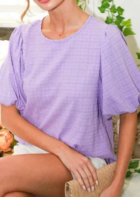 Lavender Puff Short Sleeve Textured Blouse