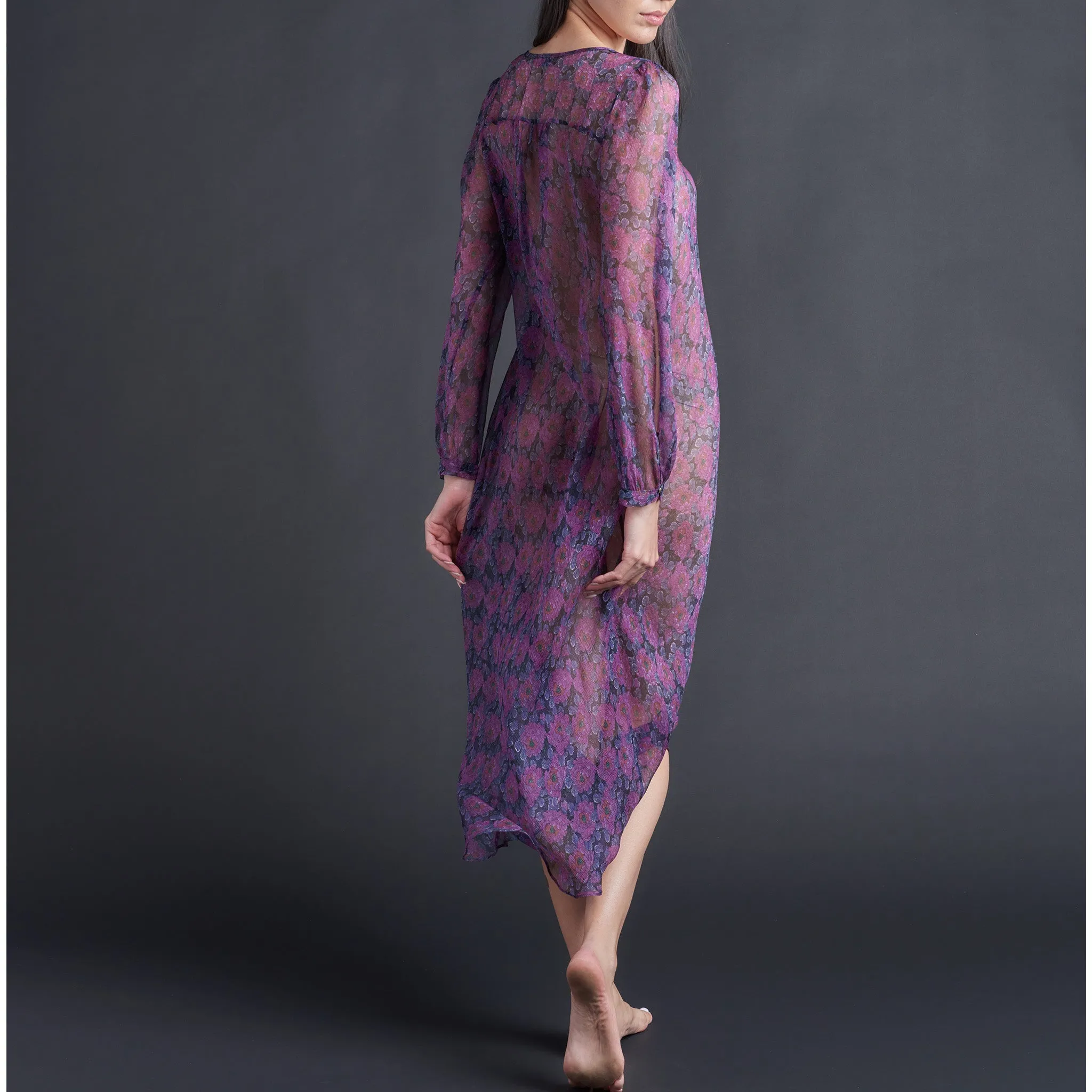 Long Bast Sleep Shirt in Liberty Print Daydream Silk Crinkle Chiffon