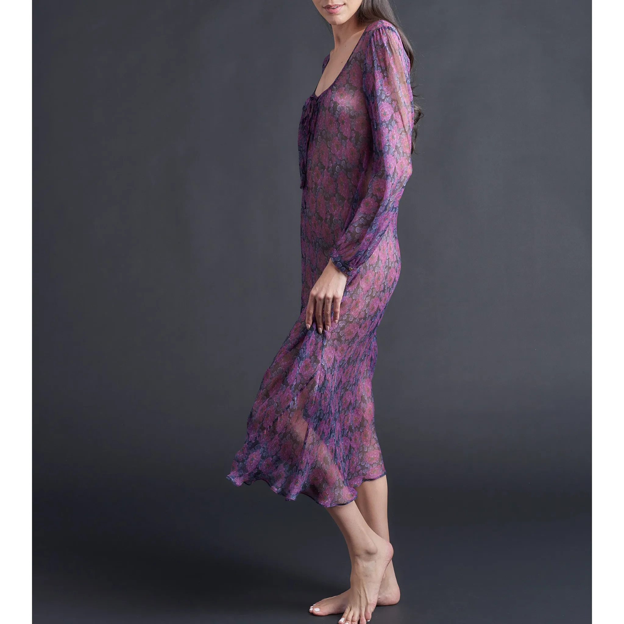 Long Bast Sleep Shirt in Liberty Print Daydream Silk Crinkle Chiffon