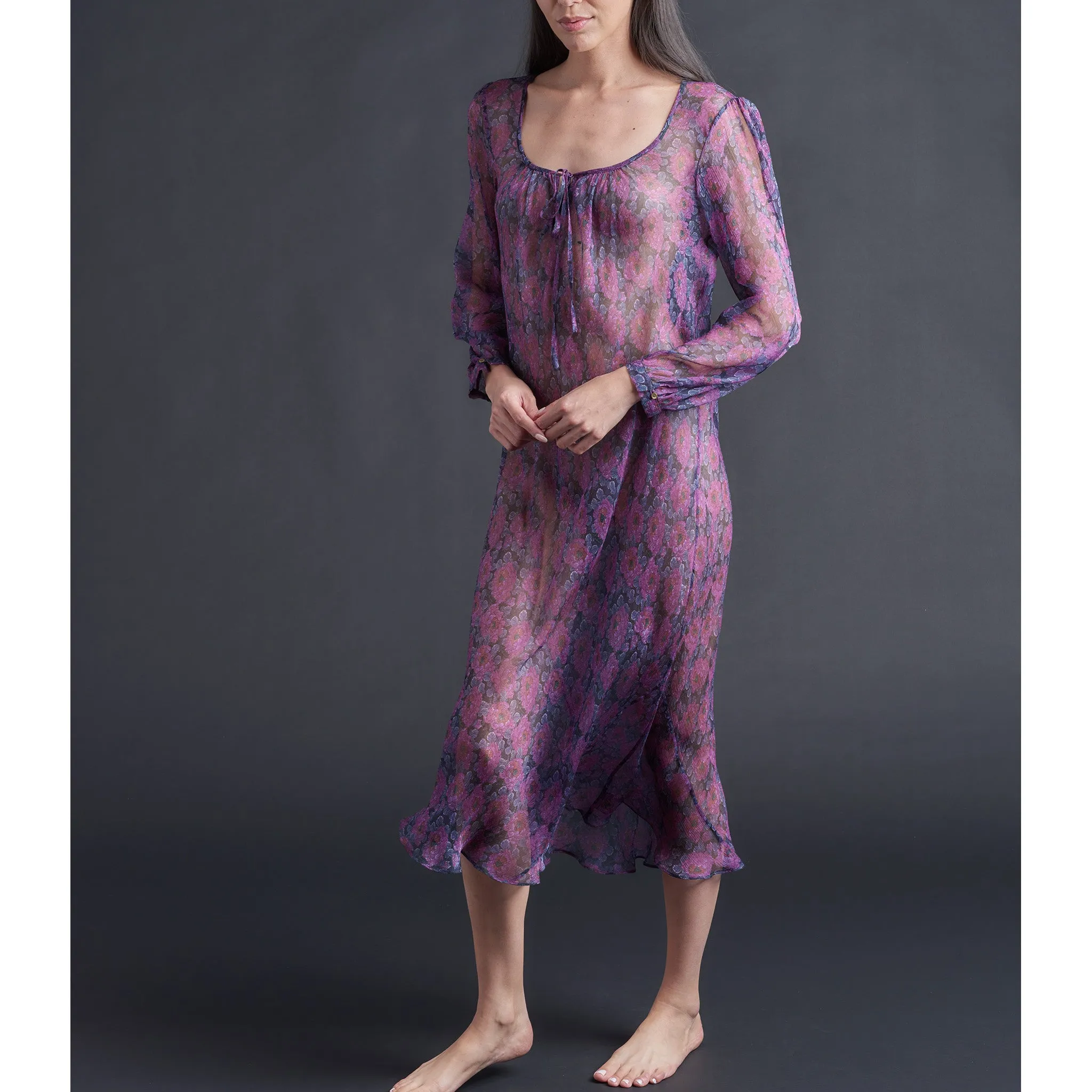 Long Bast Sleep Shirt in Liberty Print Daydream Silk Crinkle Chiffon