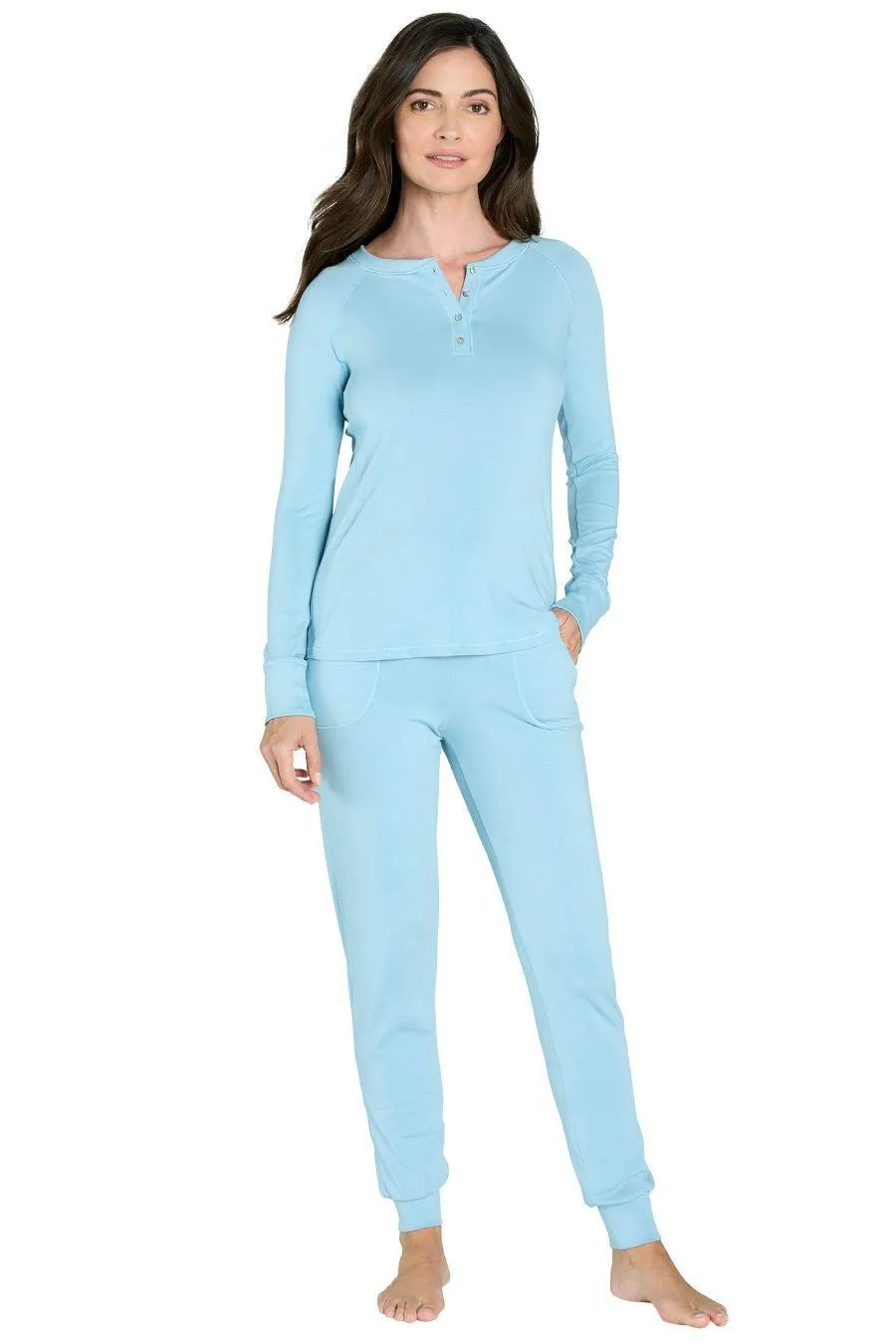 Long Sleeve Henley Loungewear Set - Vibrant Hues