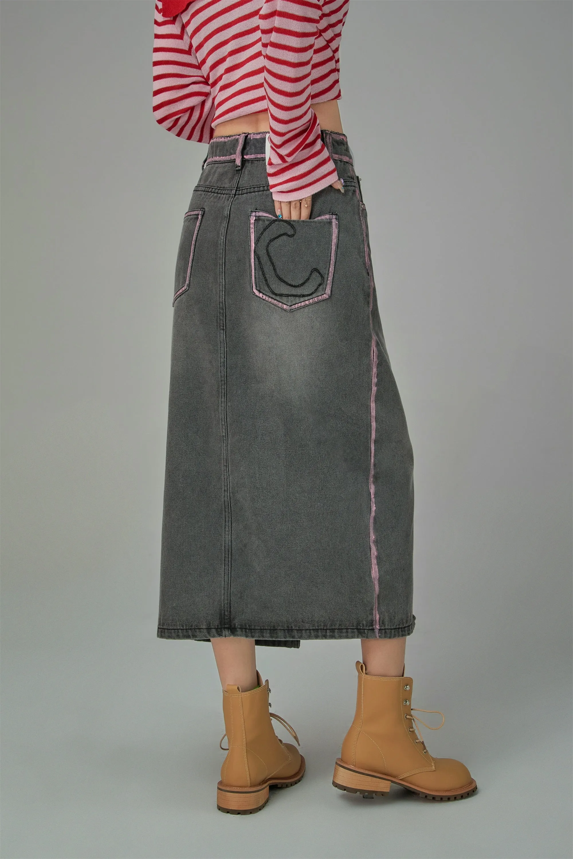 Maxi Front Slit Long Denim Skirt