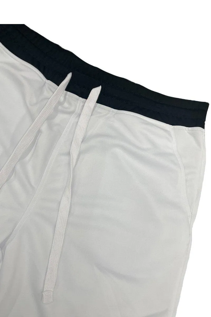 Mens White Drawstring Shorts Black White Trim Basketball...