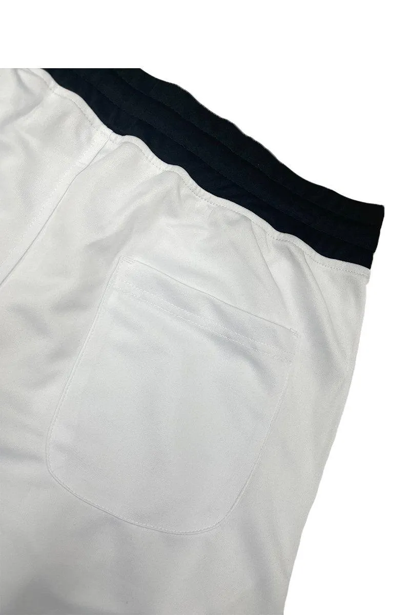 Mens White Drawstring Shorts Black White Trim Basketball...