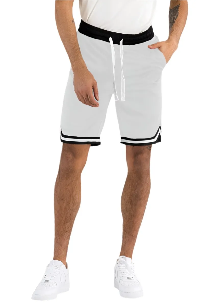 Mens White Drawstring Shorts Black White Trim Basketball...