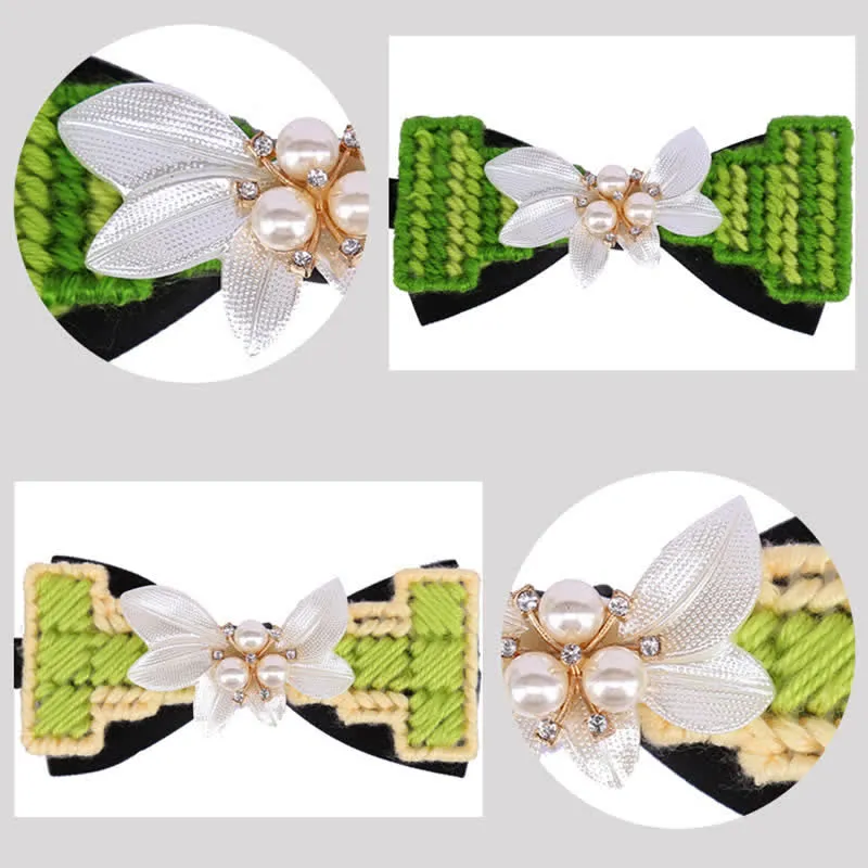 Men's Wool Weave Pearl Rinestone Flower Bow Tie