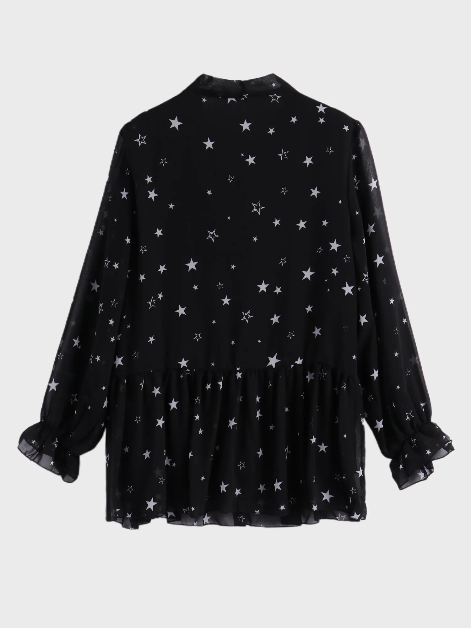 Midsize Bow Tie Star Ruffle Mesh Blouse