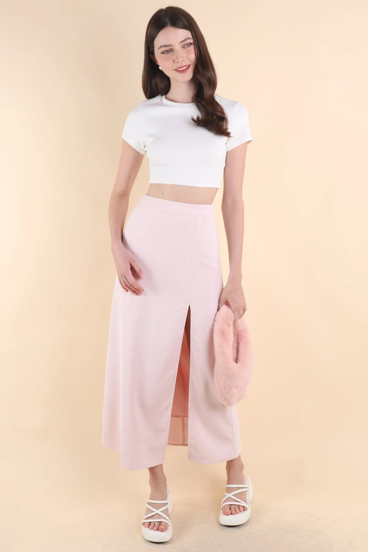 MINNIE SLIT MAXI SKIRT IN PINK